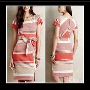 Anthropologie Lilka Sorella Orange Striped Belted Dress Small